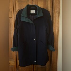 Avoca Collection Sz XL Made in Ireland Navy & Green Wool Cashmere Blend Coat